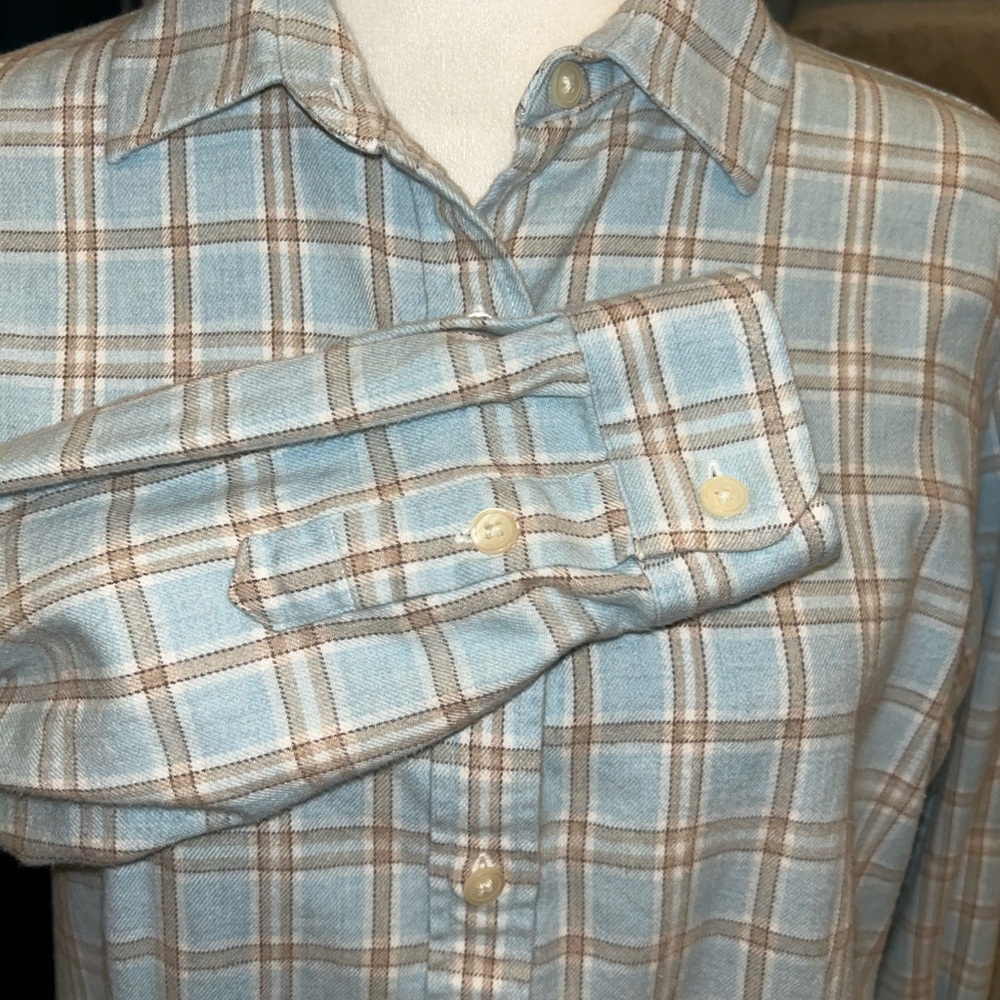 Pendleton Light Blue and Tan Plaid Cotton Shirt - Picture 3 of 5